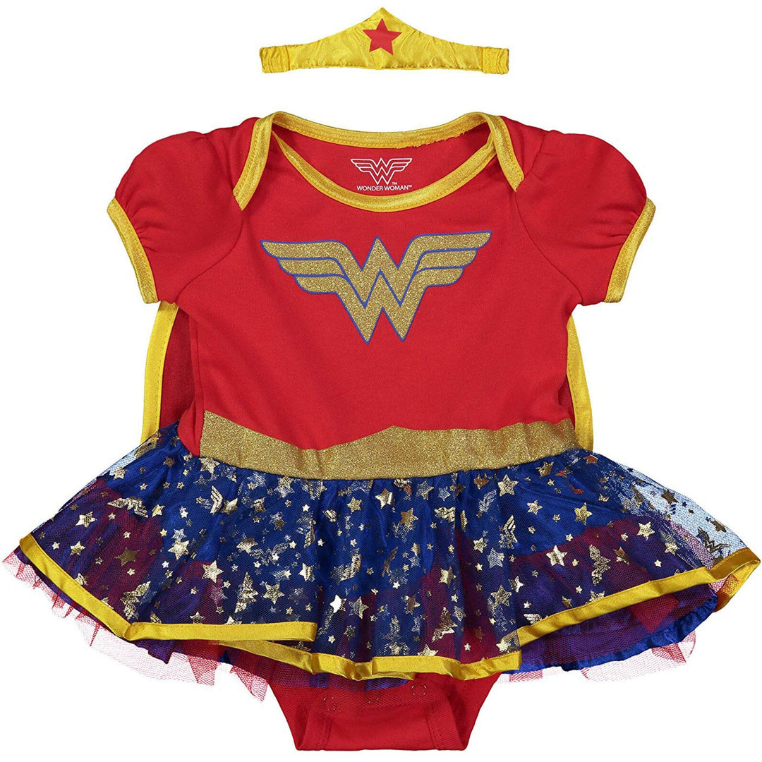 Warner Bros. Justice League Wonder Woman Costume Bodysuit Dress Cape and Headband 3 Piece Set - imagikids