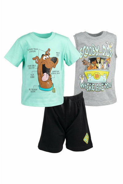 Warner Bros. Scooby Doo 3 Piece Outfit Set: T-Shirt Tank Top Shorts - imagikids