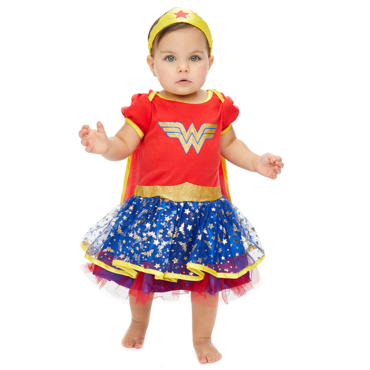 Warner Bros. Justice League Wonder Woman Costume Bodysuit Dress Cape and Headband 3 Piece Set