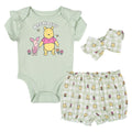 Winnie the Pooh Bodysuit, Bubble Shorts and Headband 3 Piece Outfit Set