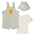 Winnie the Pooh Short Overalls, T-Shirt and Bucket Sun Hat 3 Piece Outfit Set
