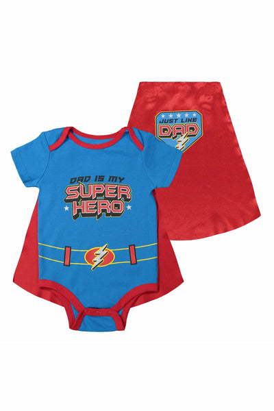 Fathers Day Super Hero Dad Cape Short Sleeve Bodysuit