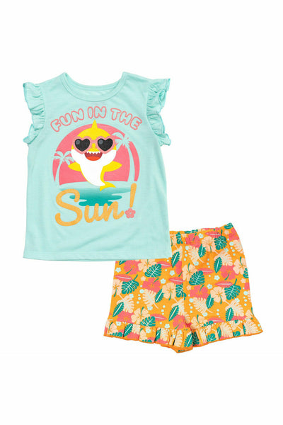 Baby Shark Pullover Graphic T-Shirt & Ruffle French Terry Shorts