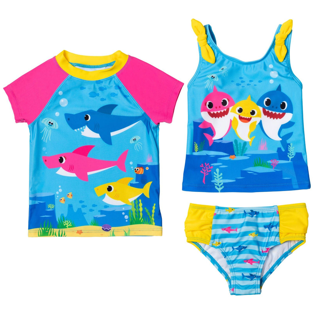 Baby Shark Rash Guard Tankini Top and Bikini Bottom 3 Piece Swimsuit Set - imagikids