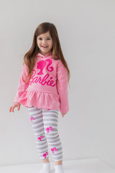Barbie Drop Shoulder Fleece Hoodie and Leggings Outfit Set - imagikids