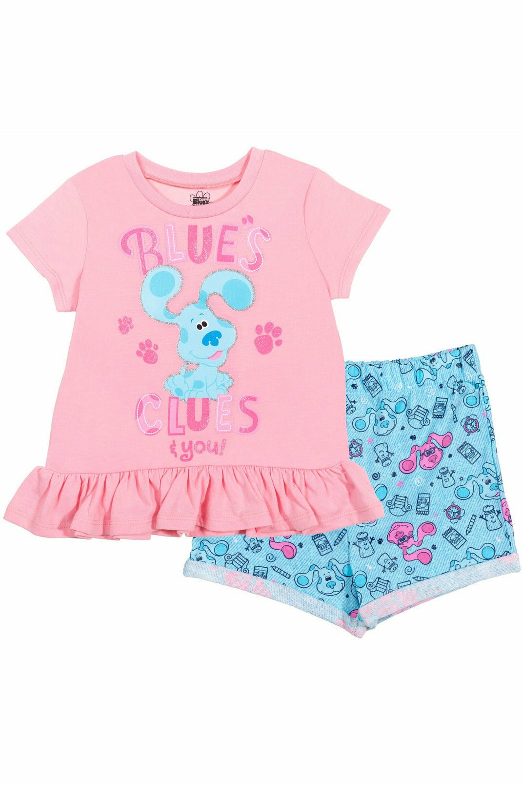 Blue's Clues Ruffle Graphic T-Shirt & French Terry Shorts Set - imagikids