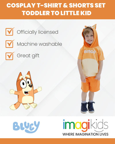 Bluey Bingo (Bluey) Hooded Cosplay T-Shirt and French Terry Shorts Outfit Set - imagikids