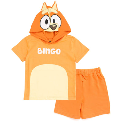 Bluey Bingo (Bluey) Hooded Cosplay T-Shirt and French Terry Shorts Outfit Set - imagikids