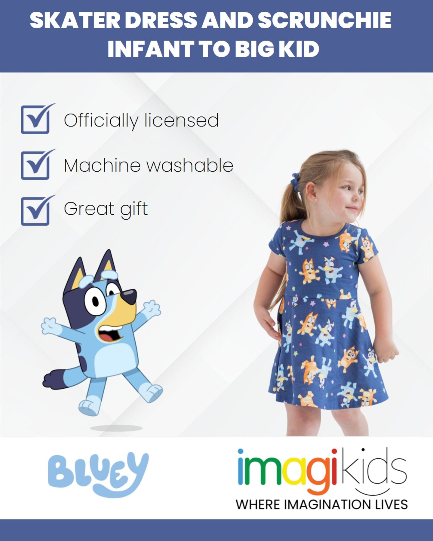 Bluey French Terry Skater Dress and Scrunchie | imagikids Baby and Kids ...