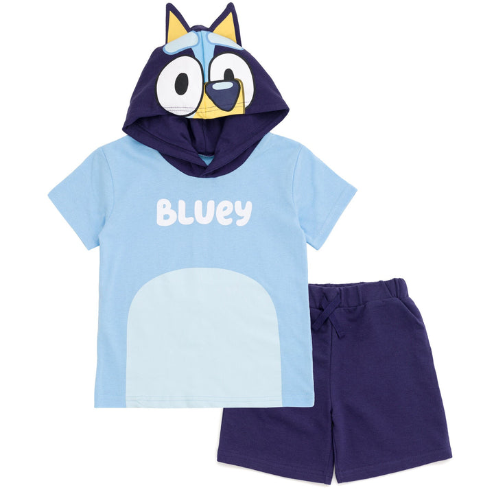 Bluey Hooded Cosplay T-Shirt and French Terry Shorts Outfit Set - imagikids