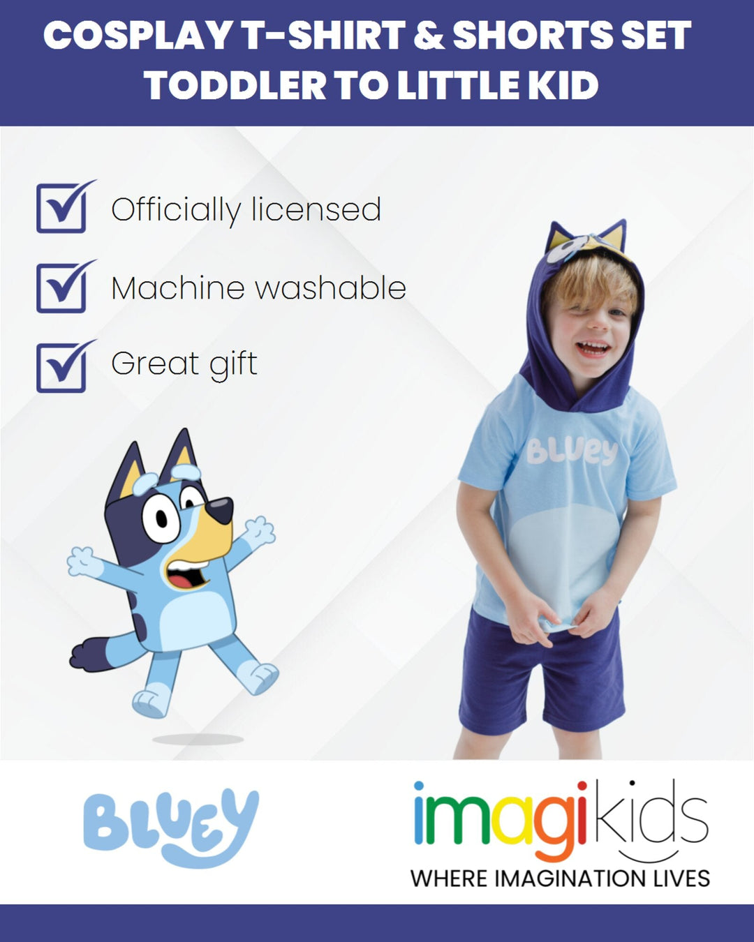 Bluey Hooded Cosplay T-Shirt and French Terry Shorts Outfit Set - imagikids