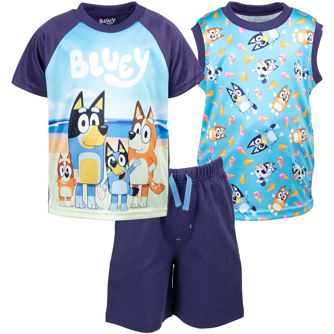 Bluey T-Shirt Tank Top and French Terry Shorts 3 Piece Outfit Set - imagikids