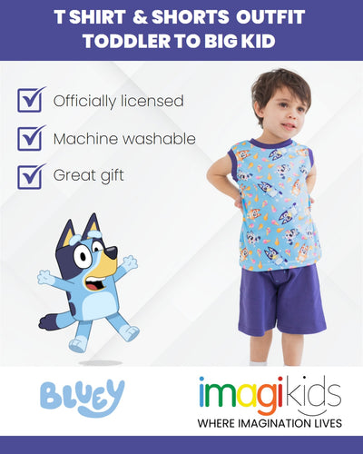 Bluey T-Shirt Tank Top and French Terry Shorts 3 Piece Outfit Set - imagikids