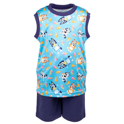 Bluey T-Shirt Tank Top and French Terry Shorts 3 Piece Outfit Set - imagikids