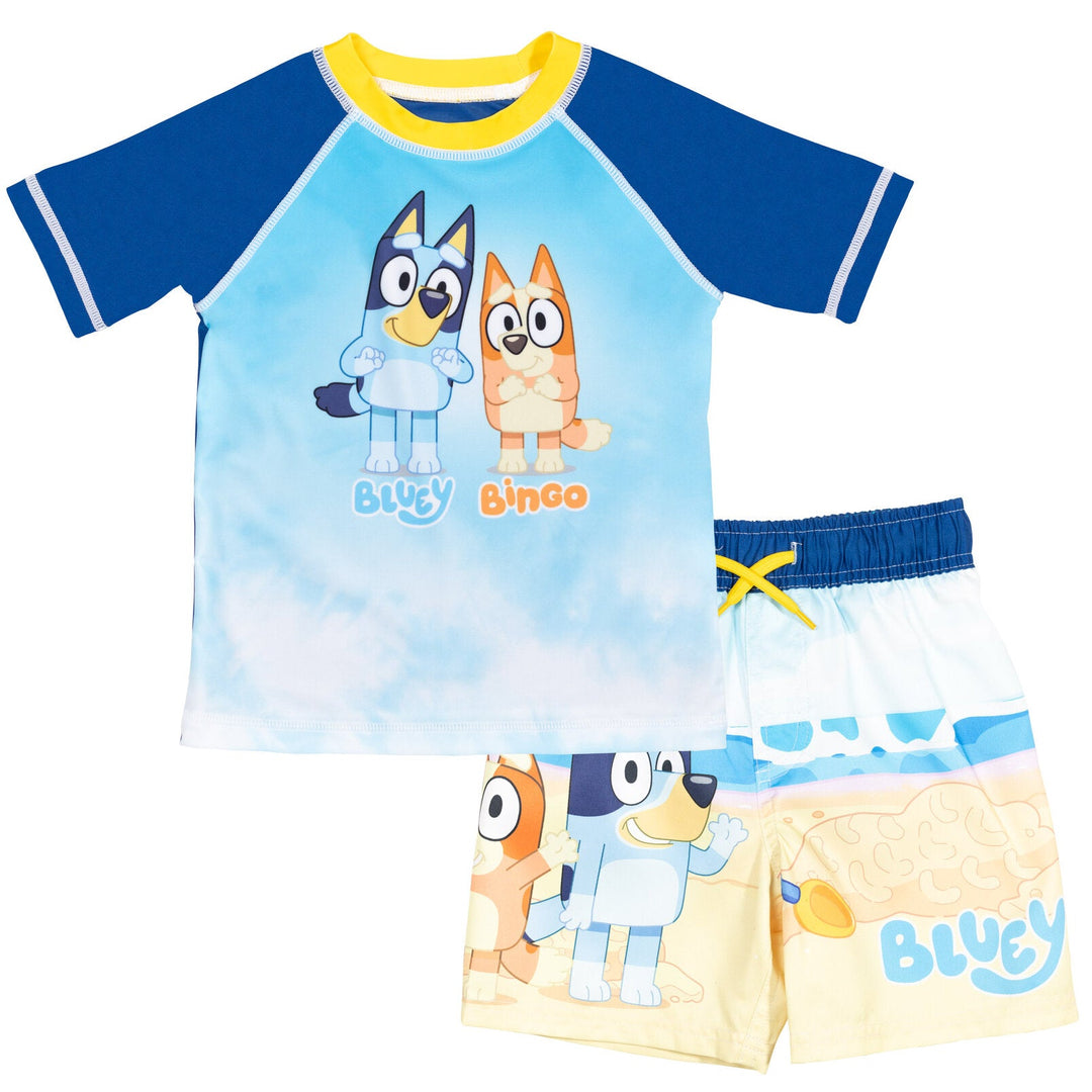 Bluey UPF 50+ Pullover Rash Guard Swim Trunks Outfit Set - imagikids