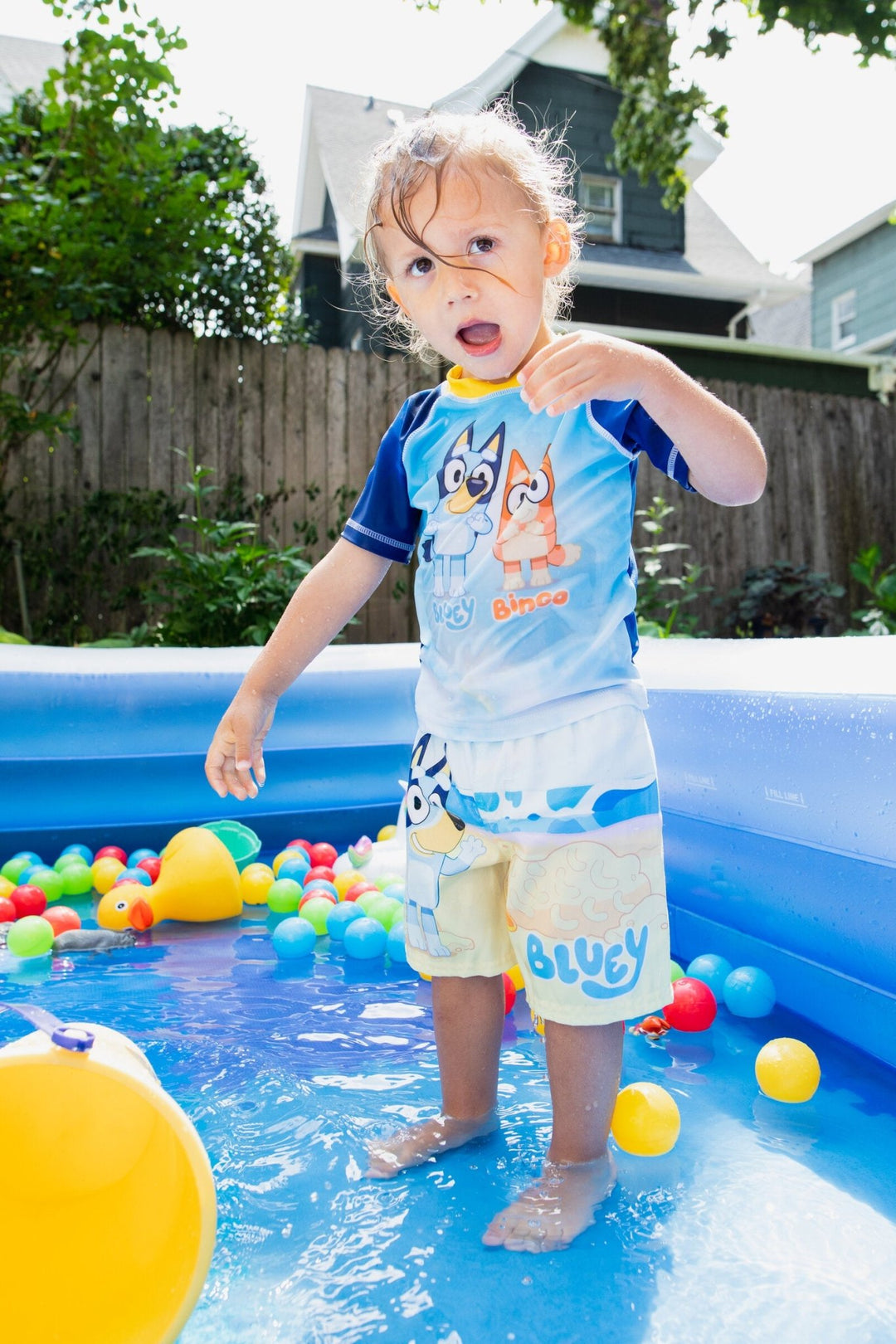 Bluey UPF 50+ Pullover Rash Guard Swim Trunks Outfit Set - imagikids