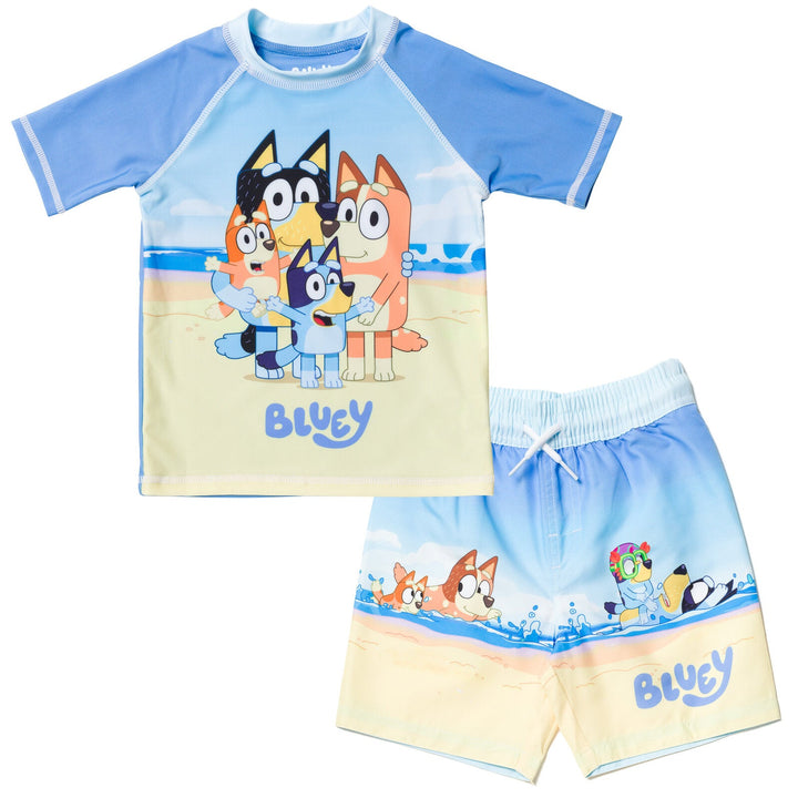 Bluey UPF 50+ Rash Guard Swim Trunks Outfit Set - imagikids