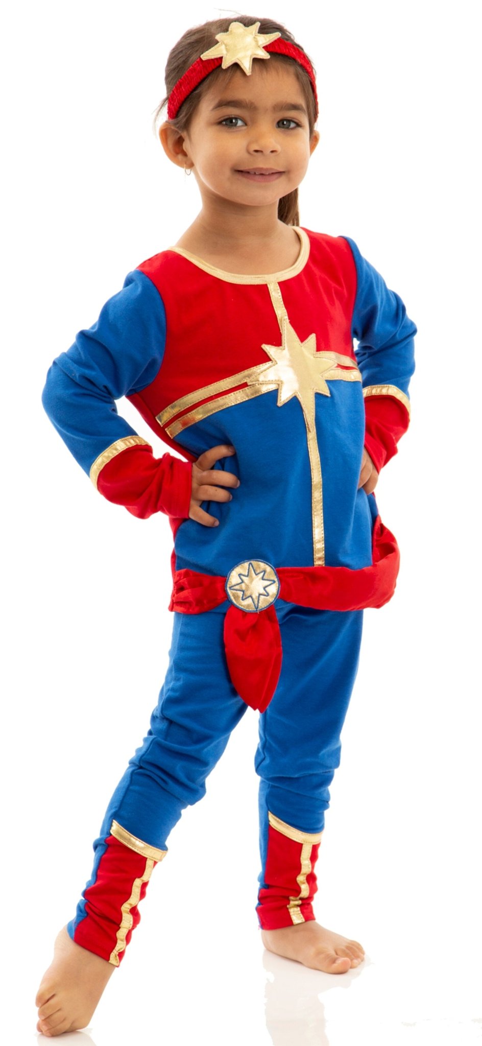 Captain Marvel Avengers Cosplay Costume T-Shirt Leggings and Headband 3 Piece Set - imagikids