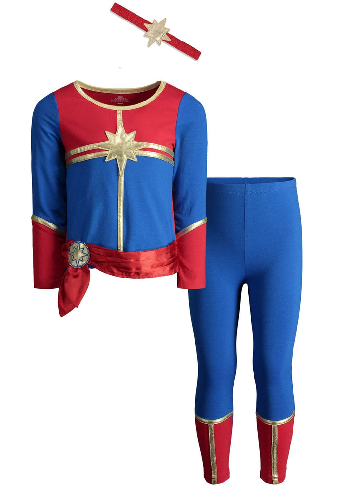 Captain Marvel Avengers Cosplay Costume T-Shirt Leggings and Headband 3 Piece Set - imagikids