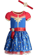 Vestido de manga corta y diadema de tul de Capitana Marvel