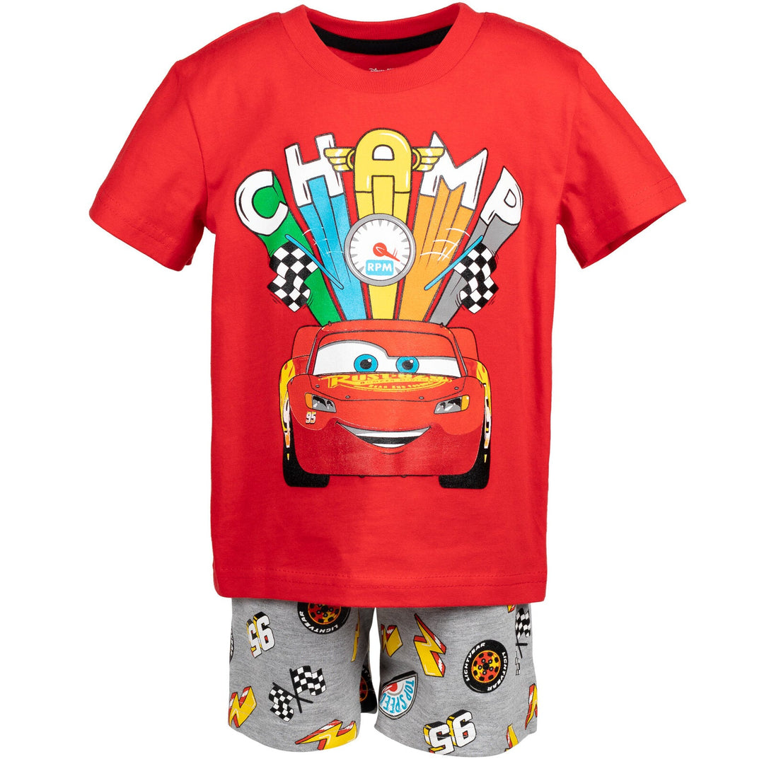 Cars Pixar Cars Lightning McQueen T-Shirt Tank Top and French Terry Shorts 3 Piece Outfit Set - imagikids