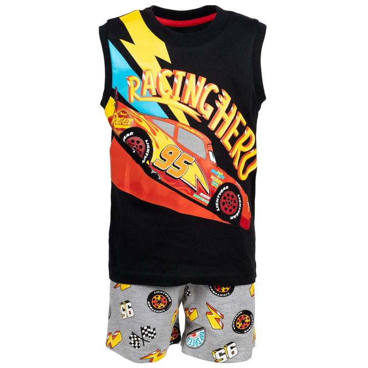 Cars Pixar Cars Lightning McQueen T-Shirt Tank Top and French Terry Shorts 3 Piece Outfit Set - imagikids