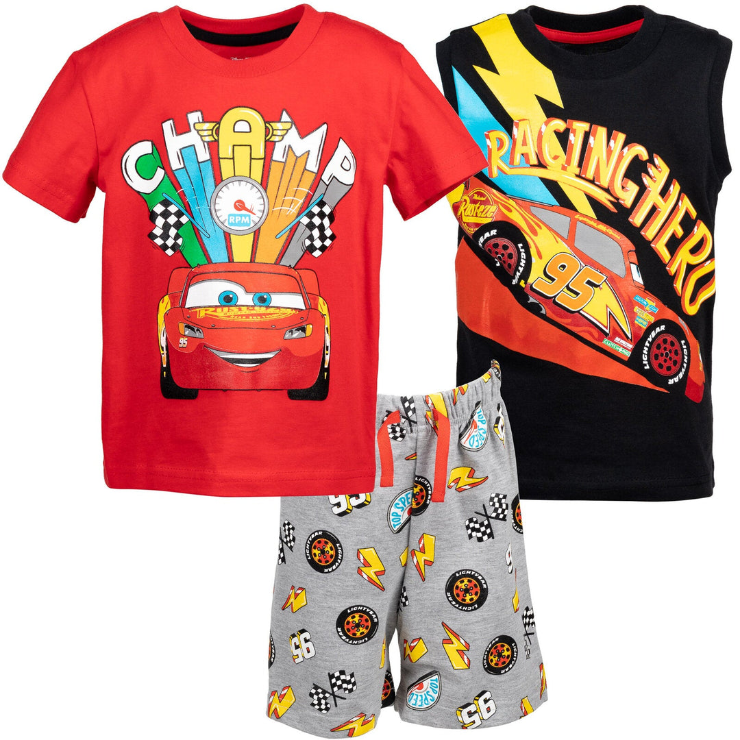 Cars Pixar Cars Lightning McQueen T-Shirt Tank Top and French Terry Shorts 3 Piece Outfit Set - imagikids