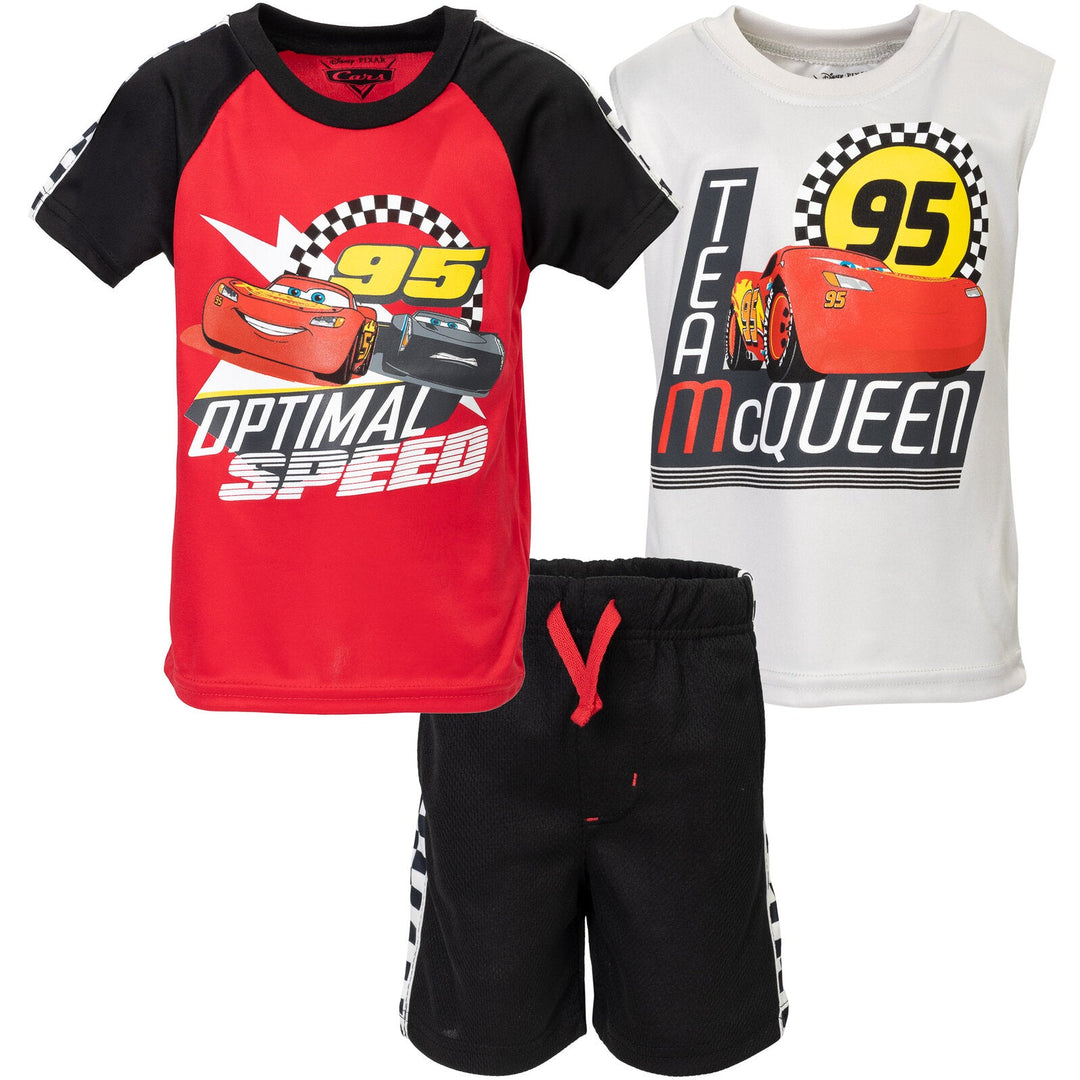 Cars Pixar Cars Lightning McQueen T-Shirt Tank Top and Mesh Shorts 3 Piece Outfit Set - imagikids