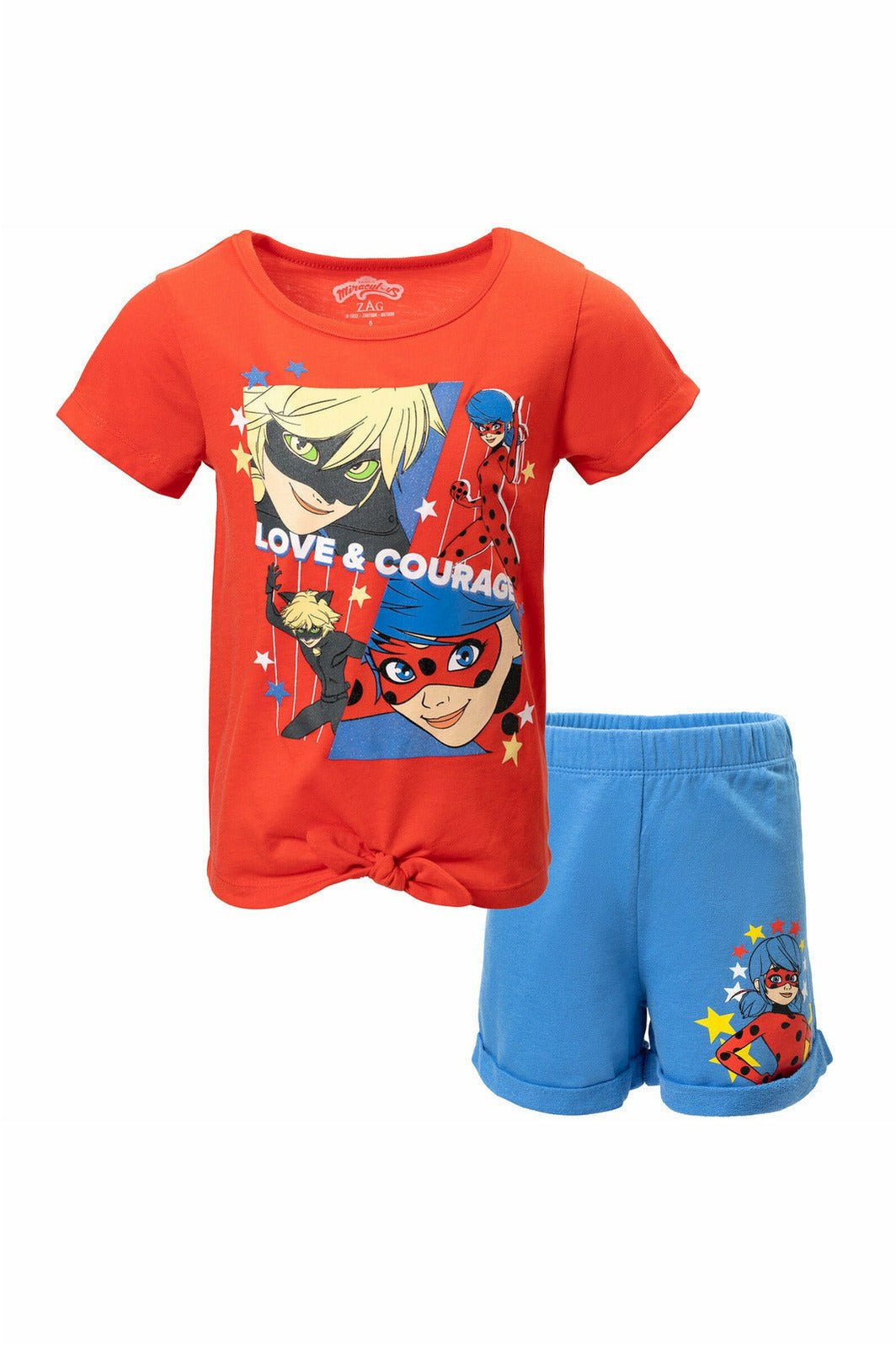 Cat Noir Knotted Pullover Graphic T-Shirt & French Terry Shorts - imagikids