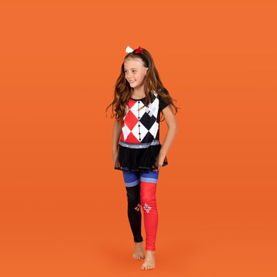 DC Comics Harley Quinn Costume Dress Leggings and Headband 3 Piece Set - imagikids