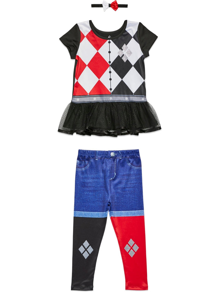 DC Comics Harley Quinn Costume Dress Leggings and Headband 3 Piece Set - imagikids