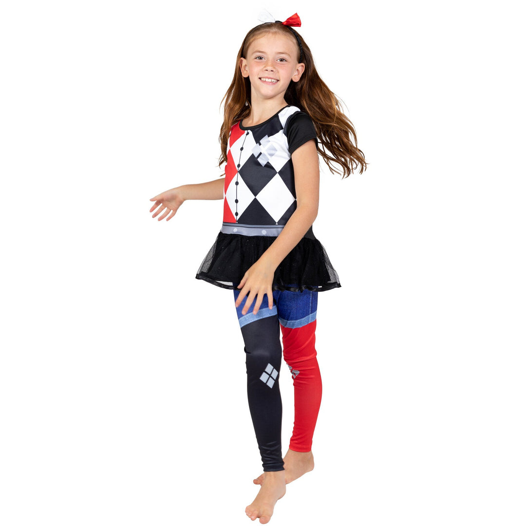 DC Comics Harley Quinn Costume Dress Leggings and Headband 3 Piece Set - imagikids