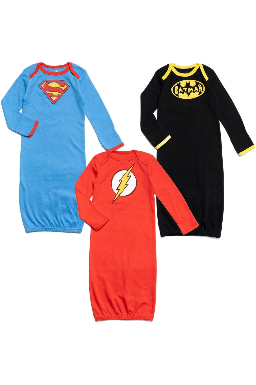 DC Comics Justice League 3 Pack Long Sleeve Swaddle Sleeper Gowns - imagikids