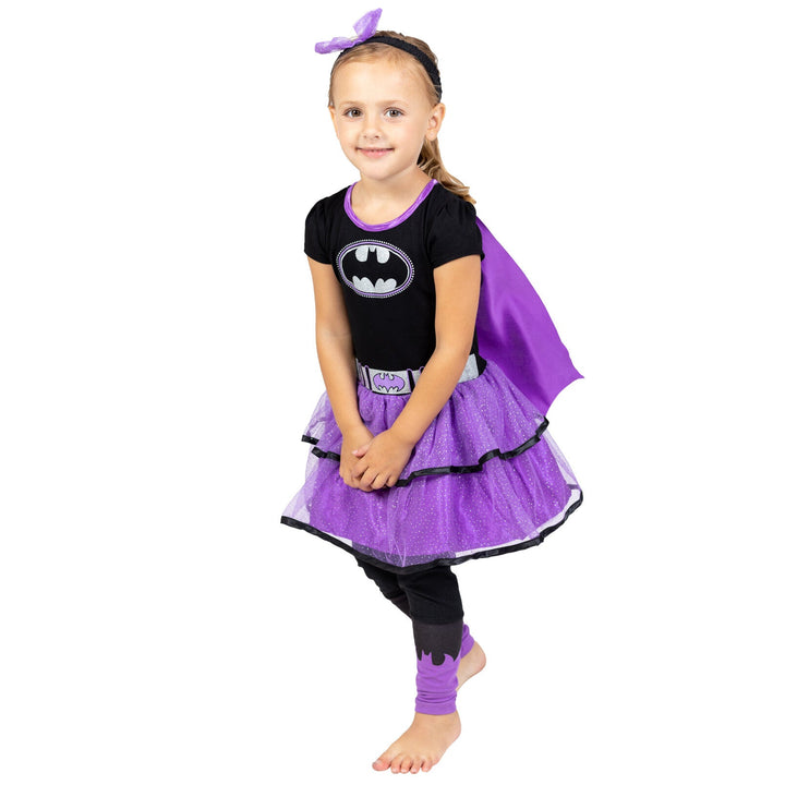 DC Comics Justice League Batgirl Tulle Costume Dress Leggings Cape and Headband 4 Piece Set - imagikids