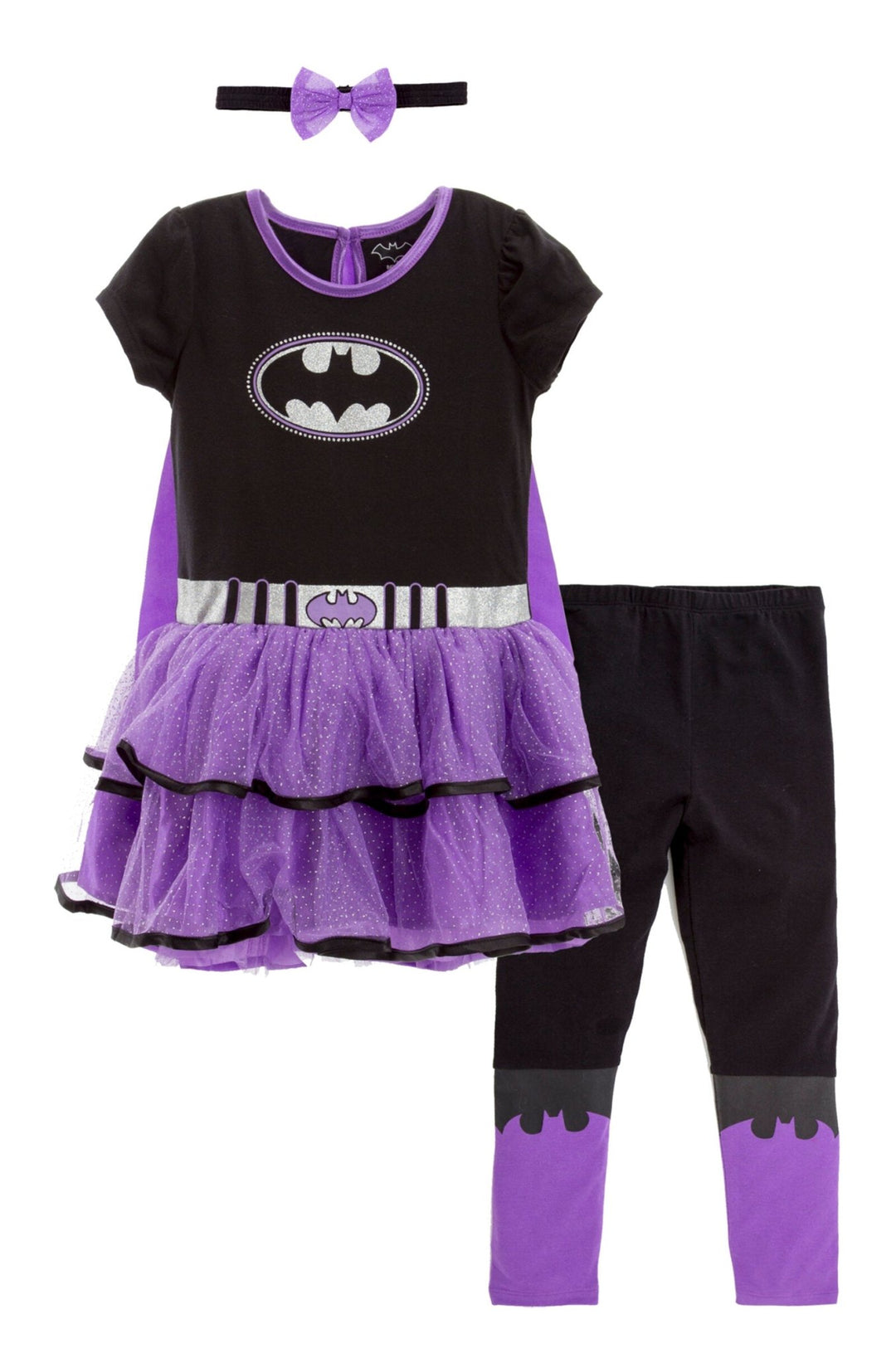 DC Comics Justice League Batgirl Tulle Costume Dress Leggings Cape and Headband 4 Piece Set - imagikids