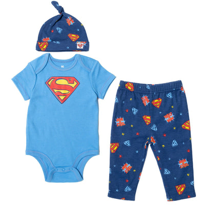DC Comics Justice League Superman Bodysuit Pants and Hat 3 Piece Outfit Set - imagikids