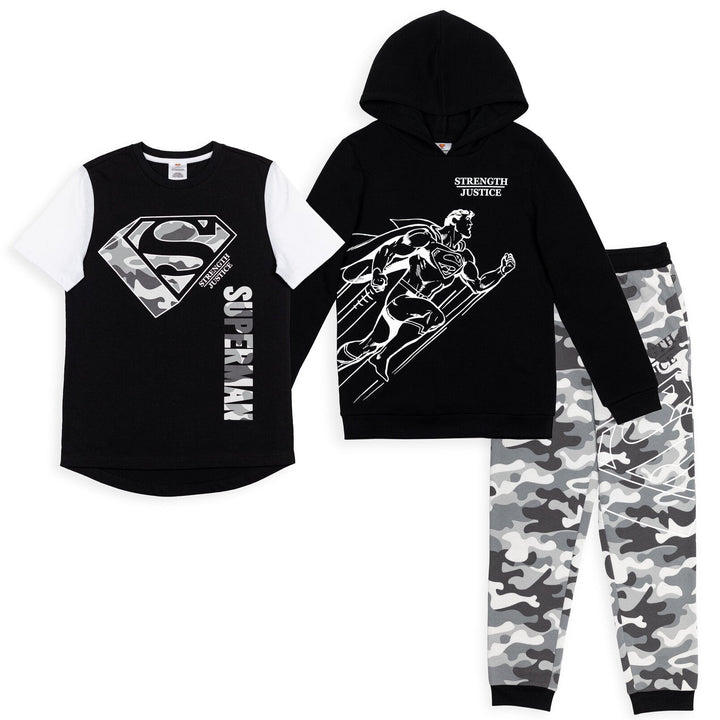 DC Comics Justice League Superman Fleece Hoodie T-Shirt and Jogger Pants 3 Piece Outfit Set - imagikids