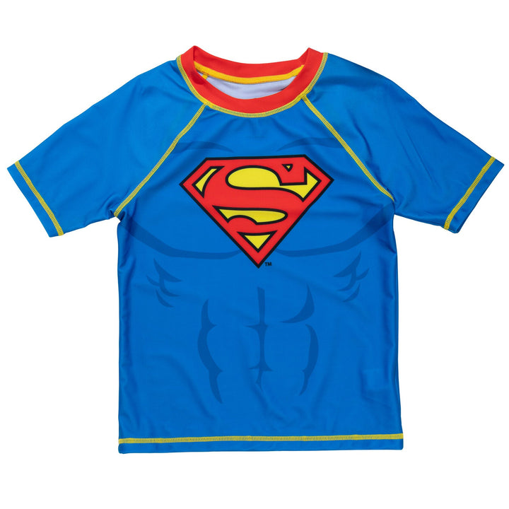 DC Comics Justice League Superman UPF 50+ Rash Guard Swim Trunks Outfit Set - imagikids