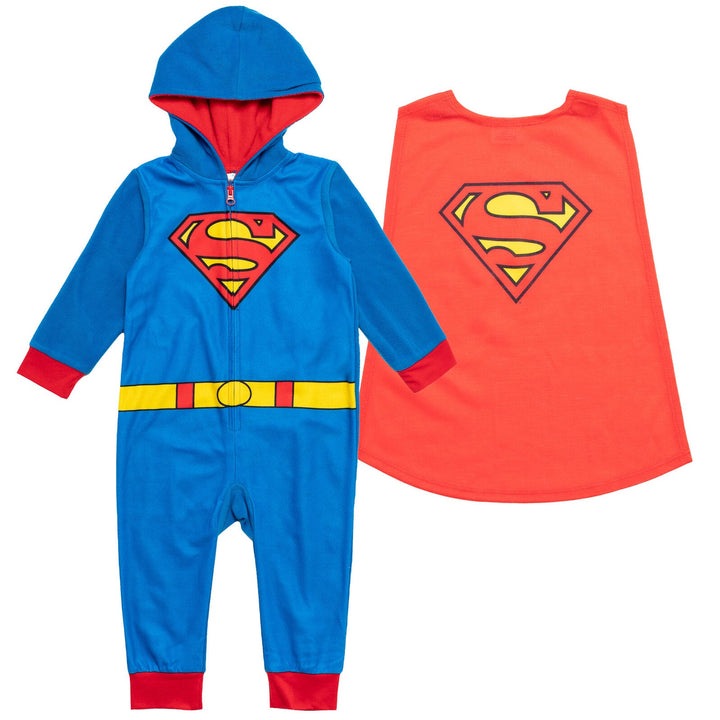 DC Comics Justice League Superman Zip Up Cosplay Fleece Coverall and Cape - imagikids