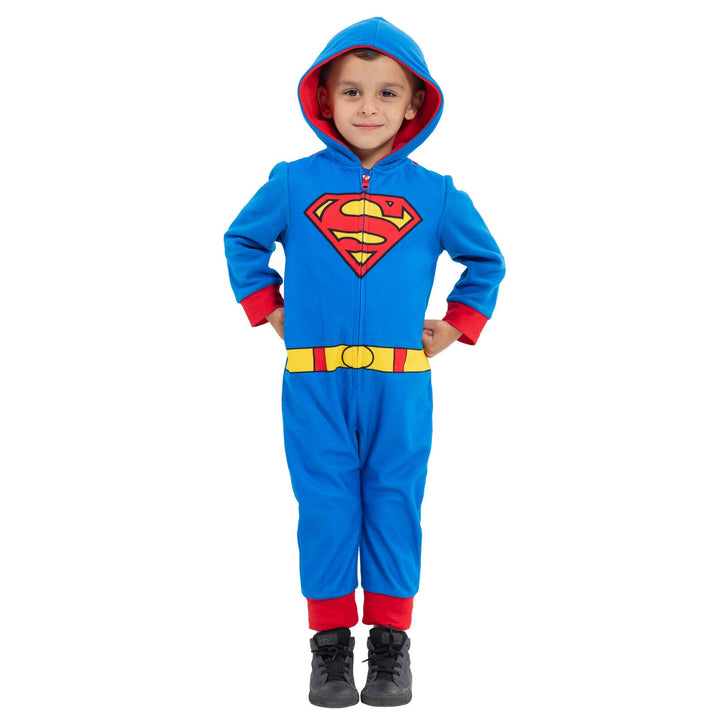 DC Comics Justice League Superman Zip Up Cosplay Fleece Coverall and Cape - imagikids