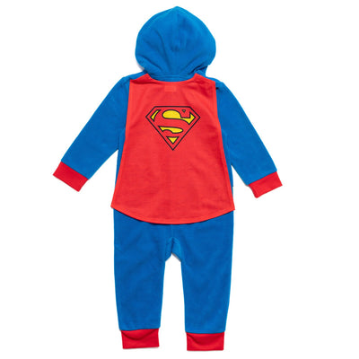 DC Comics Justice League Superman Zip Up Cosplay Fleece Coverall and Cape - imagikids