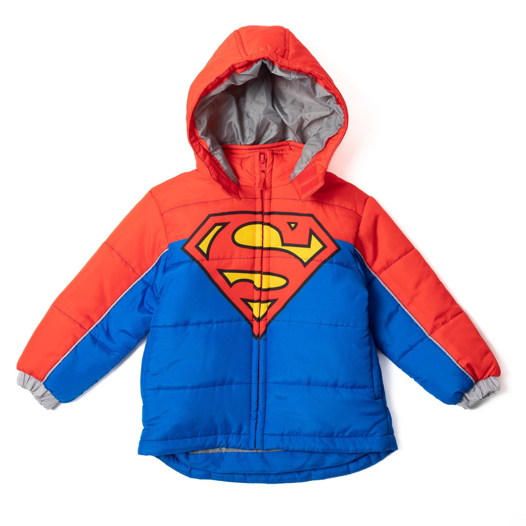 DC Comics Justice League Superman Zip Up Winter Coat Puffer Jacket - imagikids