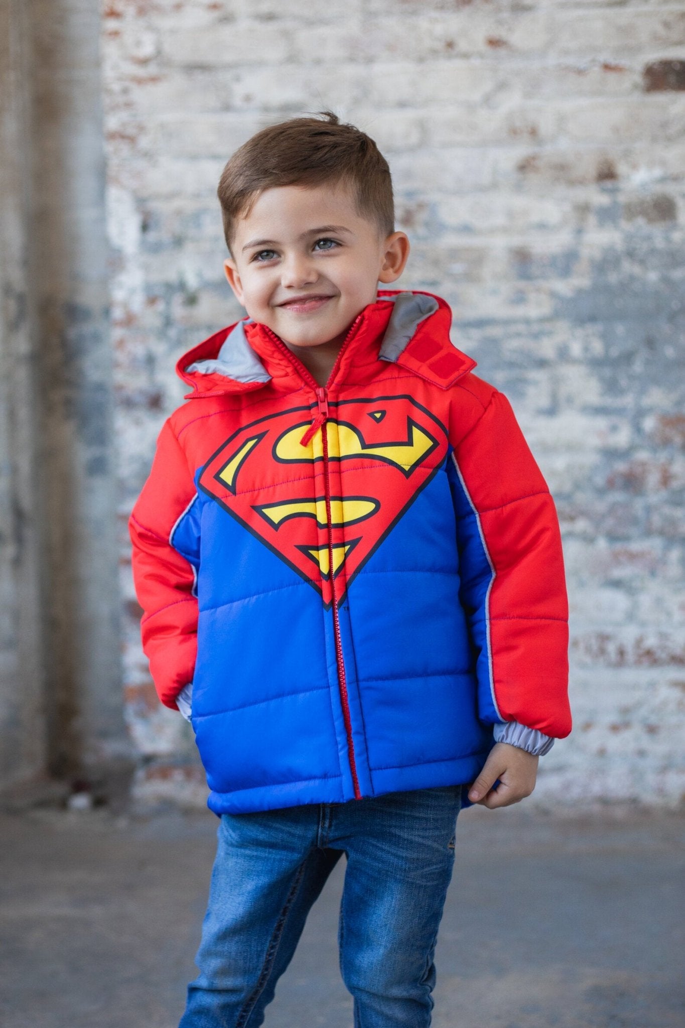 DC Comics Justice League Superman Zip Up Winter Coat Puffer Jacket - imagikids