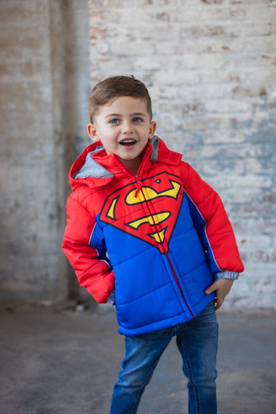 DC Comics Justice League Superman Zip Up Winter Coat Puffer Jacket - imagikids