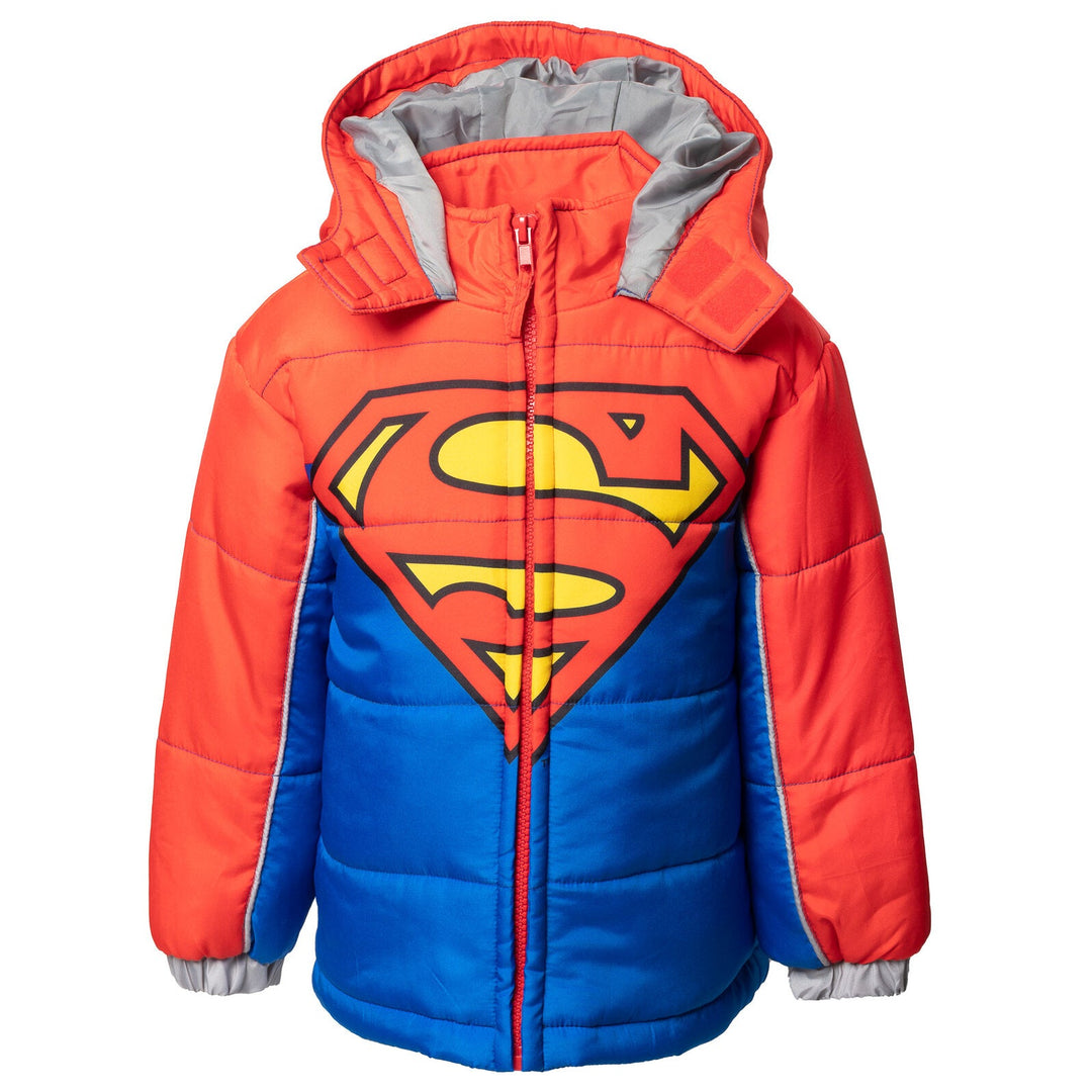 DC Comics Justice League Superman Zip Up Winter Coat Puffer Jacket - imagikids