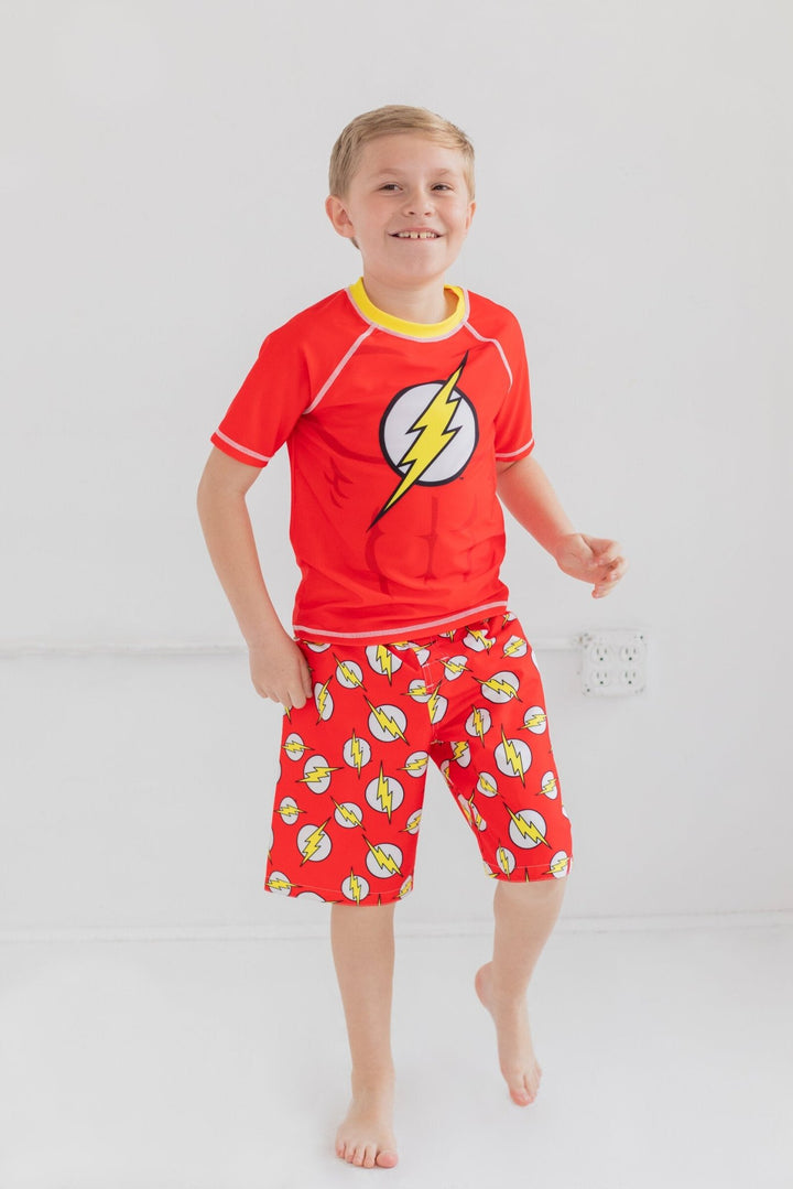 DC Comics Justice League The Flash UPF 50+ Rash Guard Swim Trunks Outfit Set - imagikids