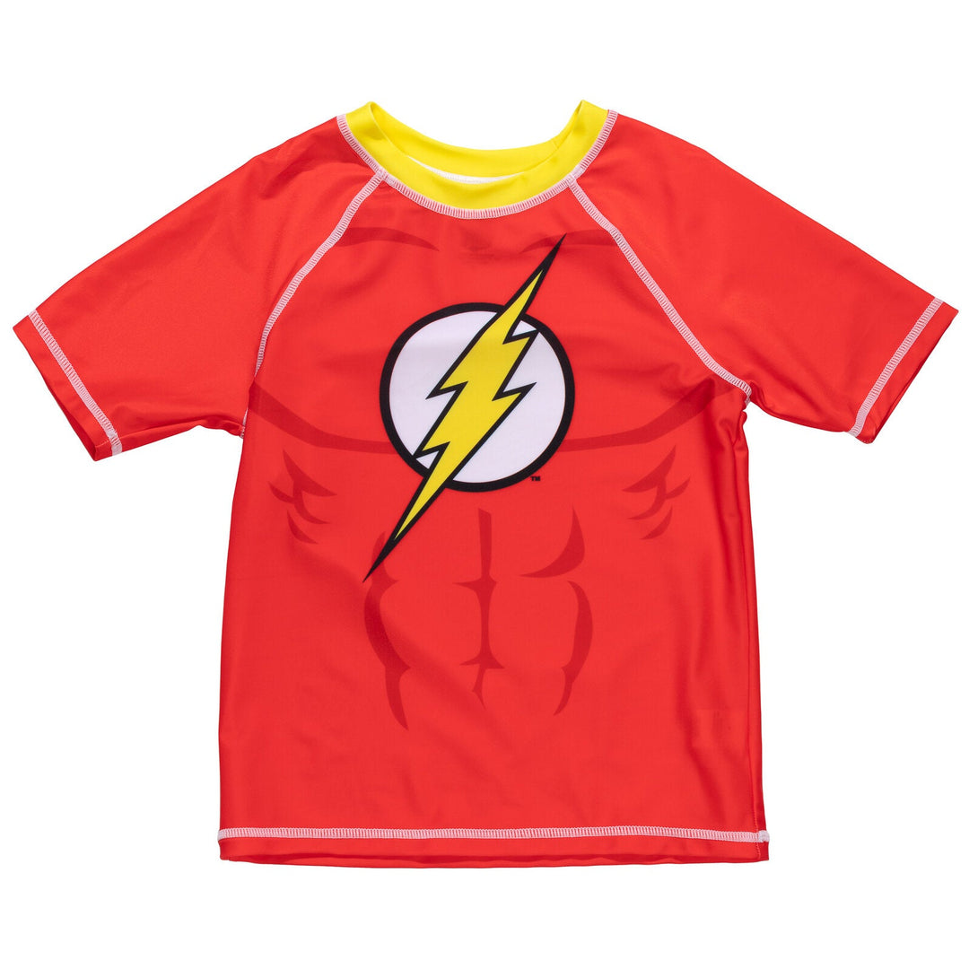 DC Comics Justice League The Flash UPF 50+ Rash Guard Swim Trunks Outfit Set - imagikids