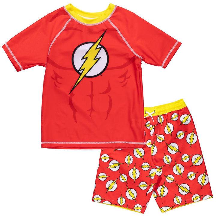 DC Comics Justice League The Flash UPF 50+ Rash Guard Swim Trunks Outfit Set - imagikids