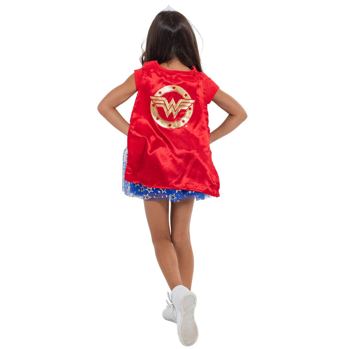 DC Comics Justice League Wonder Woman Costume T-Shirt Tulle Skirt Headband and Cape 4 Piece Set - imagikids