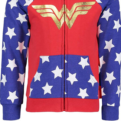 DC Comics Justice League Wonder Woman French Terry Zip Up Costume Hoodie - imagikids